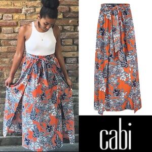 CABi “Calypso” Faux Wrap Maxi Skirt in Paradise Floral Print- L